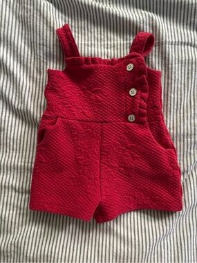 Janie and Jack Red Quilted Girls' Short Romper
